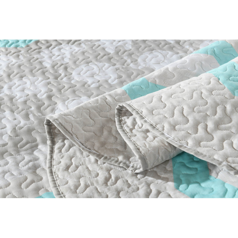 Twin Gray and Aqua Microfiber Kids Quilt Set