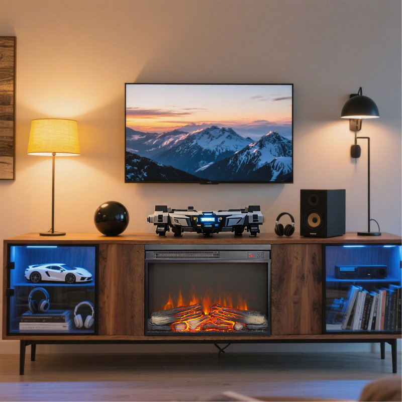 Foyer électrique encastrable 23 po, radiateur ultra-mince avec ensemble de bûches et flamme réaliste, télécommande avec minuterie, protection contre la surchauffe