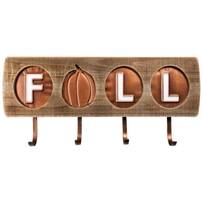 20" Bronze Pumpkin "Fall" Wooden Wall Hook