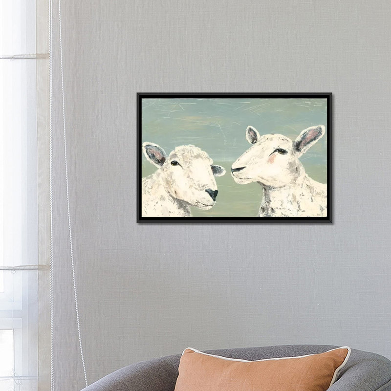 «Bashful Sheep I», reproduction sur toile, Pas de tapis, H 18 po x l 26 po x P 1,5 po, Toile avec cadre noir