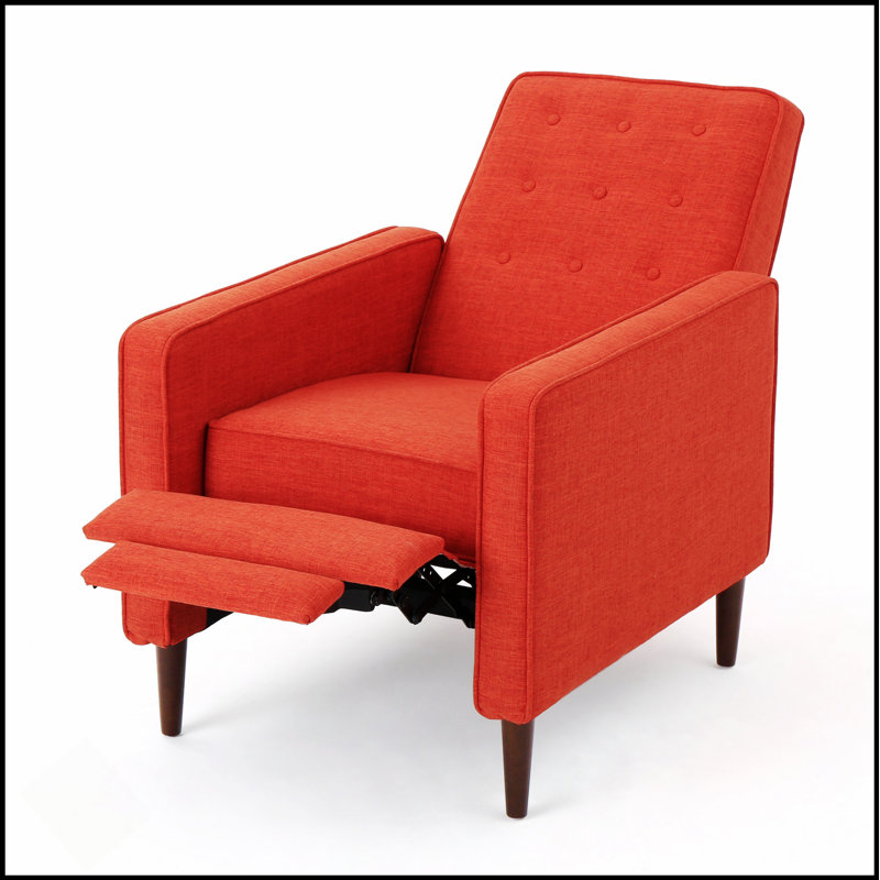 Mid-Century Modern Recliner With Slightly Pleated Back And Birch Legs For Ultimate Comfort And Style, Orange 