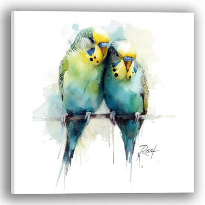 Cuddled Parakeet Duo Wrapped Canvas Wall Art