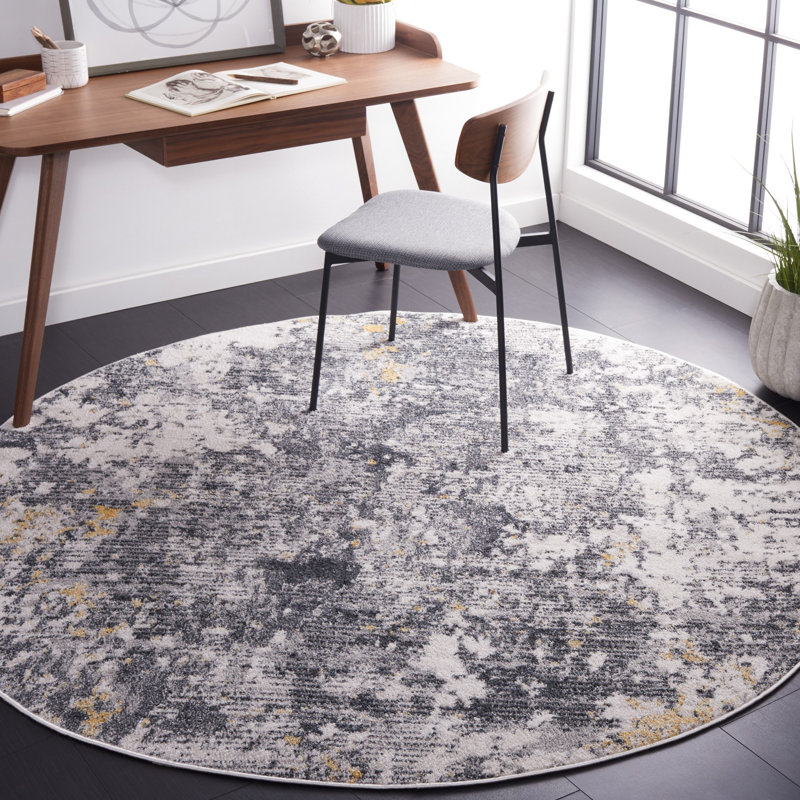 Tapis ivoire / gris foncé Ethellee 674, Rond 6 pi 7 po