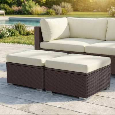 Donjeta Outdoor 27.5" Wide Patio Wicker Ottoman Set with Cushions