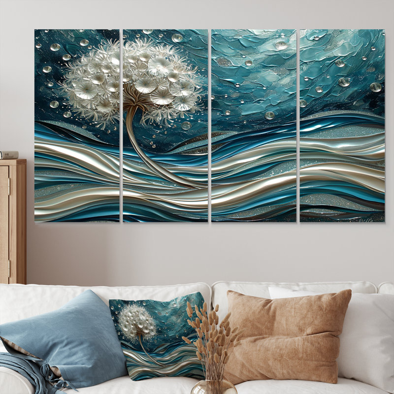Orsini - ensemble de 4 pièces d'art mural pissenlit, H 28 po x l 48 po