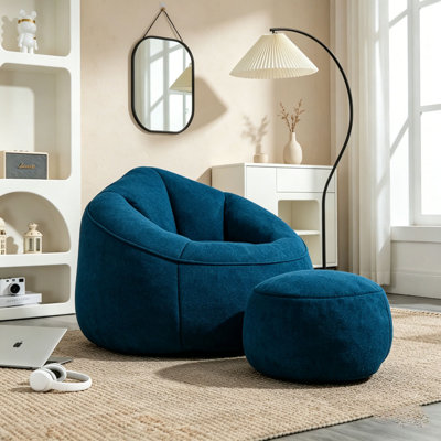 Bean Bag Sofa Chair High Pressure Foam Bean Bag Chair Adult Material with Padded Foam Padding Compressed Bean Bag With Footrest
