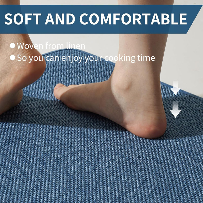 Super Absorbent Kitchen Rugs Non Slip 17"x47", Blue