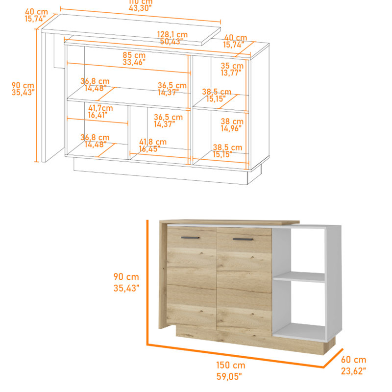 White & Oak Kitchen - 2. Island For Food Serving Purposes. Spacious Pantry Cabinet Essentials 4-door 2 White- Oak. Preparation Tasks. Dishes