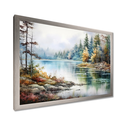 «Lakes Rivers Scandinavian Tranquility - Lake River», art mural encadré