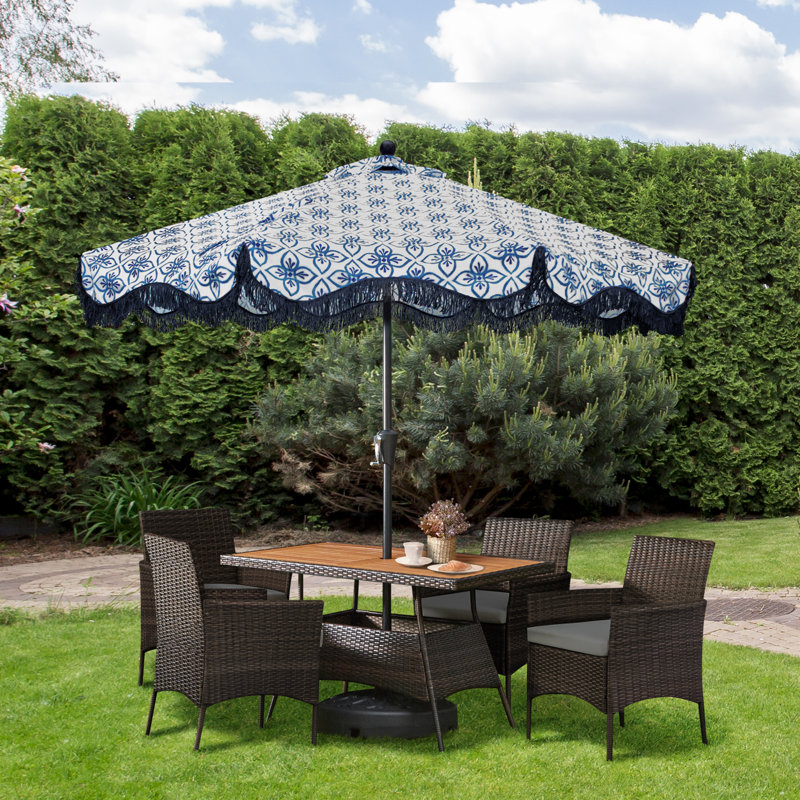 Outdoor 5-Piece PE Rattan & Acacia Wood Dining Set