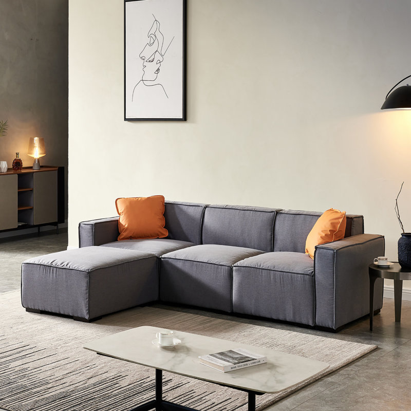 Upholstered L-Shaped Sectional Reversible, Dark Gray 100% Polyester, Right Hand Facing