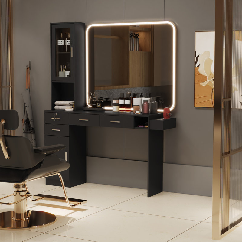 Meuble-lavabo pour coiffeur sans miroir Lachrisa, Noir