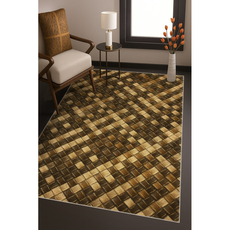 Tapis bleu tissé lavable rétro Mosso, 2' x 2'11"