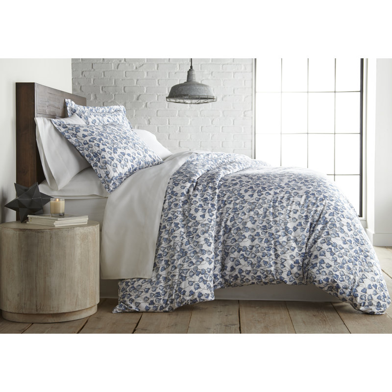 Forevermore Collection Reversible Cotton Duvet Cover Set, Queen Duvet Cover + 2 Shams, Blue