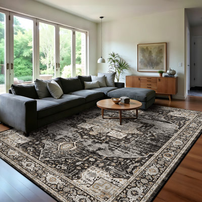 Tapis lavables 9 x 12 - Grands tapis pour salon Tapis antitaches pour tapis de chambre à coucher avec envers antidérapant Tapis de décoration pour plancher (9 x 12 noir)