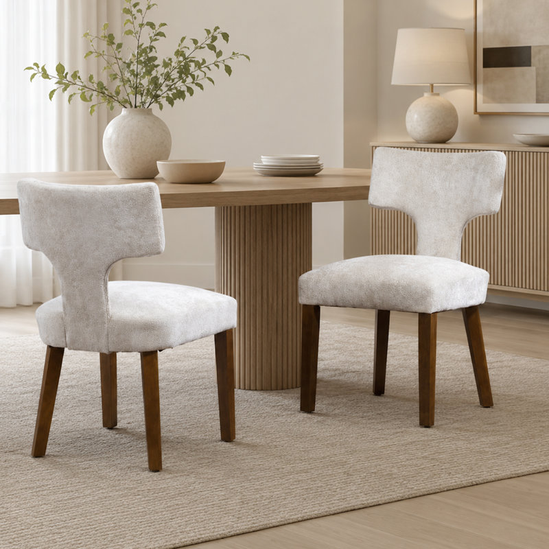 Ensemble de deux chaises de salle à manger avec structure en bois massif, Beige