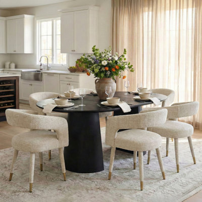 46"-83" Modern Extendable Dining Table Set With Upholstered Chairs, Round To Oval Pedestal Dining Set For 4–8 People