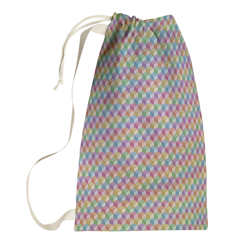 Kitterman Fabric Laundry Bag with Handles, Large (76.5" H x 29.5" W x 1.5" D), Pink/Green