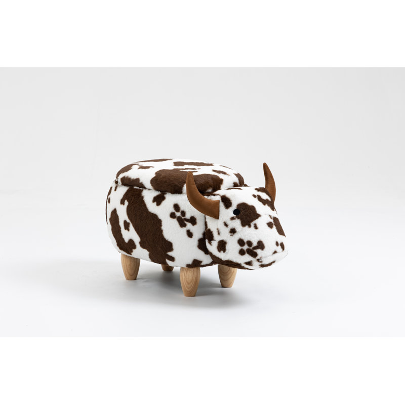 Bough 14.17" Wide Cow Storage Ottoman, Brown Faux Fur Leather