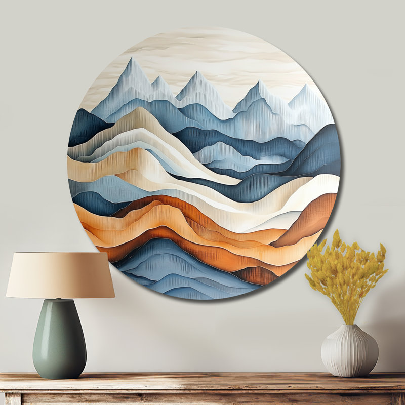 Mountain Line Reverie - Art mural rond en métal bleu, H 29 po x l 29 po
