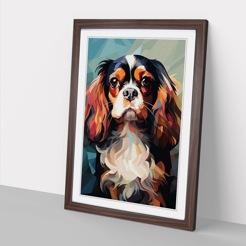 Cavalier King Charles Spaniel Cubism No.2 - Single Picture Frame Print on Wood, Walnut Framed, 64cm H x 46cm W x 2cm D