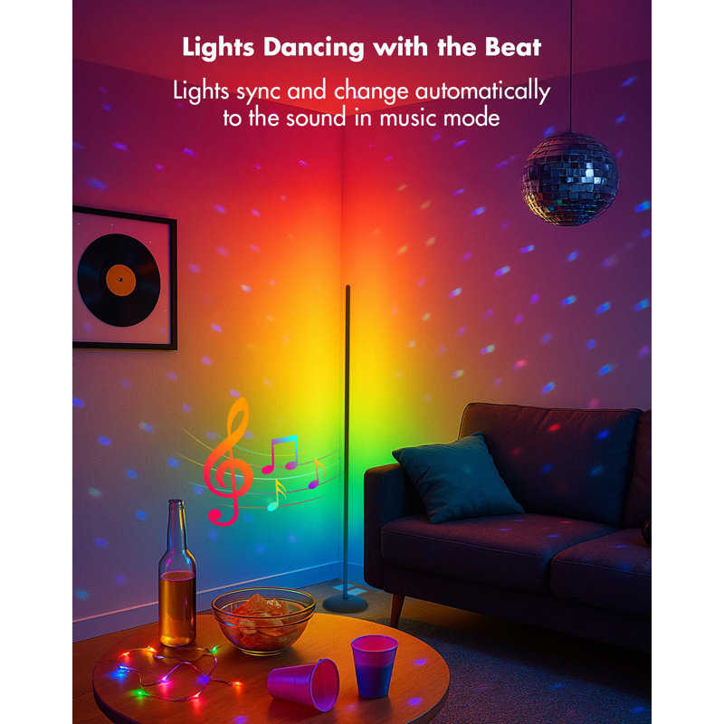 Lampe sur pied d'angle, lampe de coin à DEL intelligente RVB avec application et télécommande, lampe sur pied moderne avec 16 millions de couleurs, synchro musicale, modes scène, lampes sur pied à changement de couleur pour le salon, la chambre à coucher