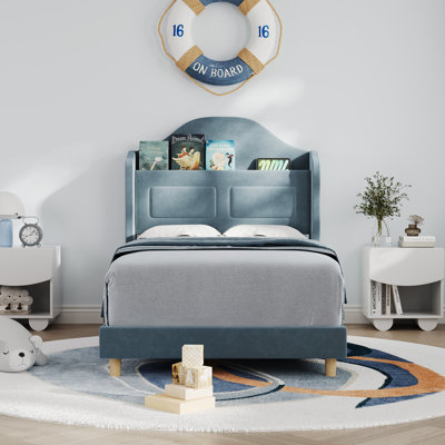 Structure de lit simple en velours avec lumières DEL, lit avec tête de lit à grande capacité, pas besoin de matelas à ressorts, facile à assembler