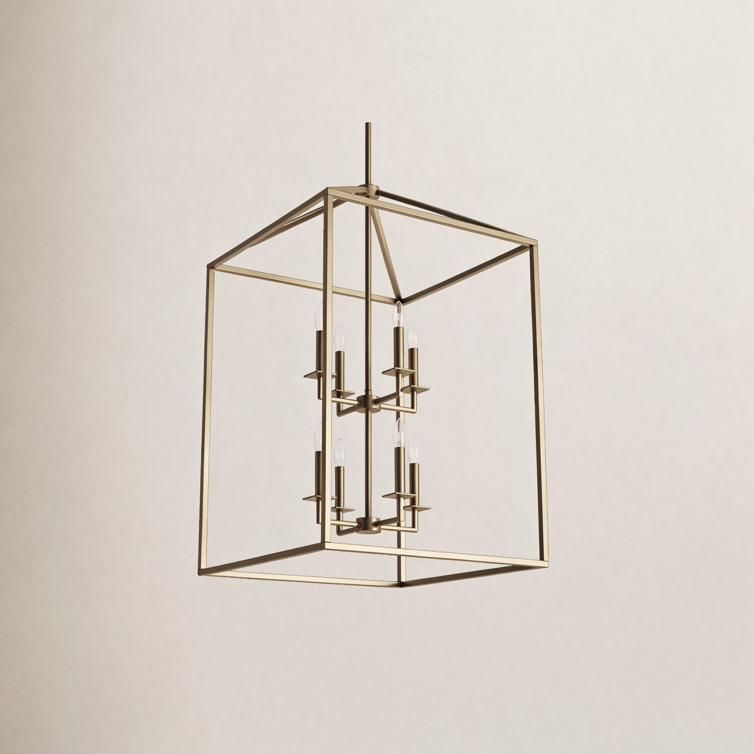 Ellis 8 - Light Dimmable Lantern Chandelier, Satin Brass, No, 38" H x 22" W x 22" D