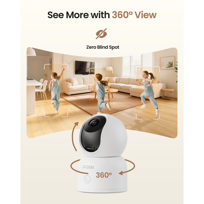 4K Indoor Wifi 360 PTZ Security Camera with 64GB Card, Human Track, One Click Call, Pet Detection