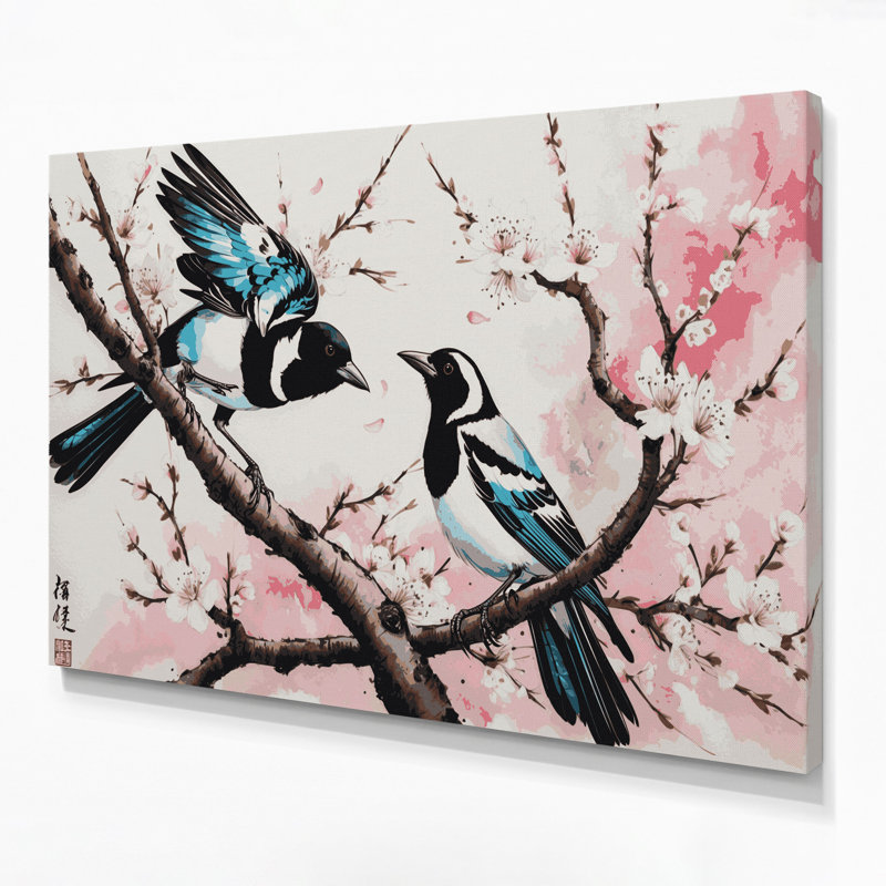 Art mural sur toile, oiseaux, pie, H 11 po x l 14 po