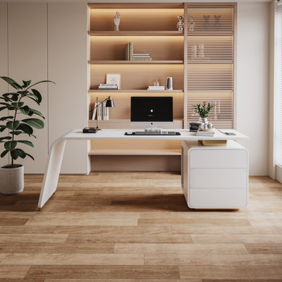 63" Modern Executive Desk with Storage & Cable Management - Luxury Home Office Computer Desk, Spacious Workstation for Small Spaces, Durable Wood & Me by Hokku Designs