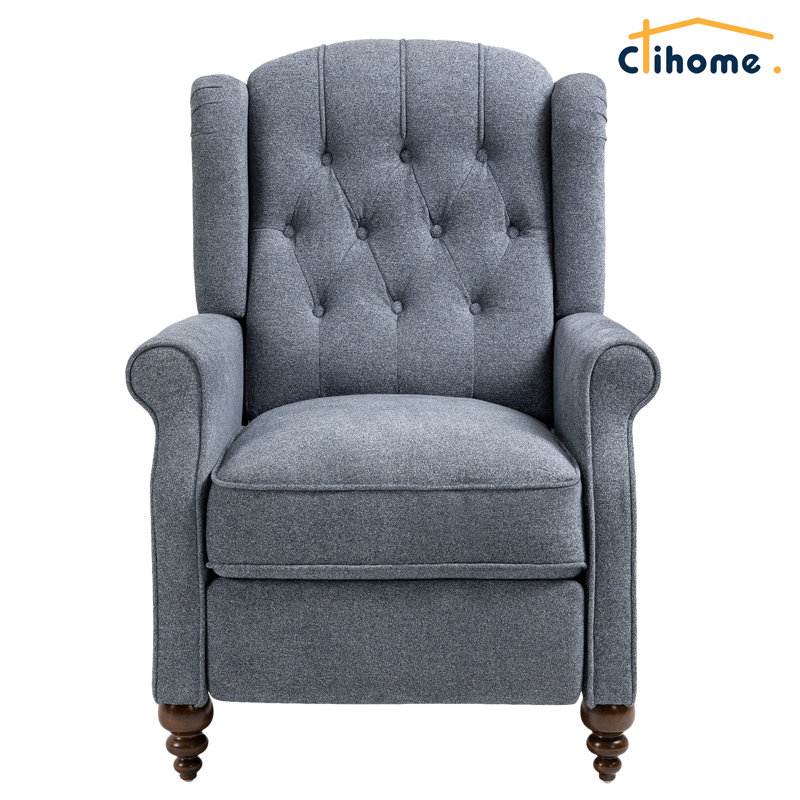 Gray Velvet Upholstered Recliner with Button Tufting