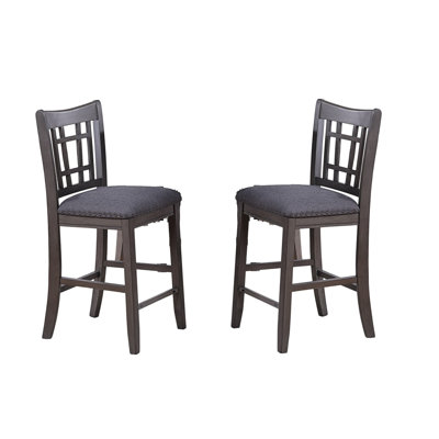 Ensemble de chaises hautes de 2 pièces pour salle à manger en bois massif gris à hauteur de comptoir rembourrée