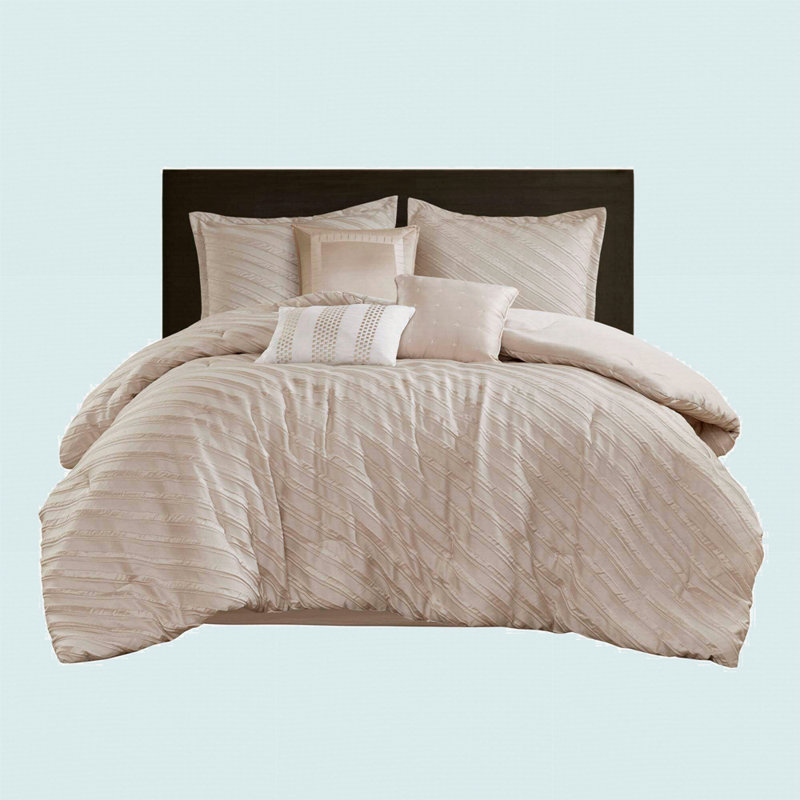 7 PCS Comforter Set, Beige, Queen Comforter + 6 Additional Pieces
