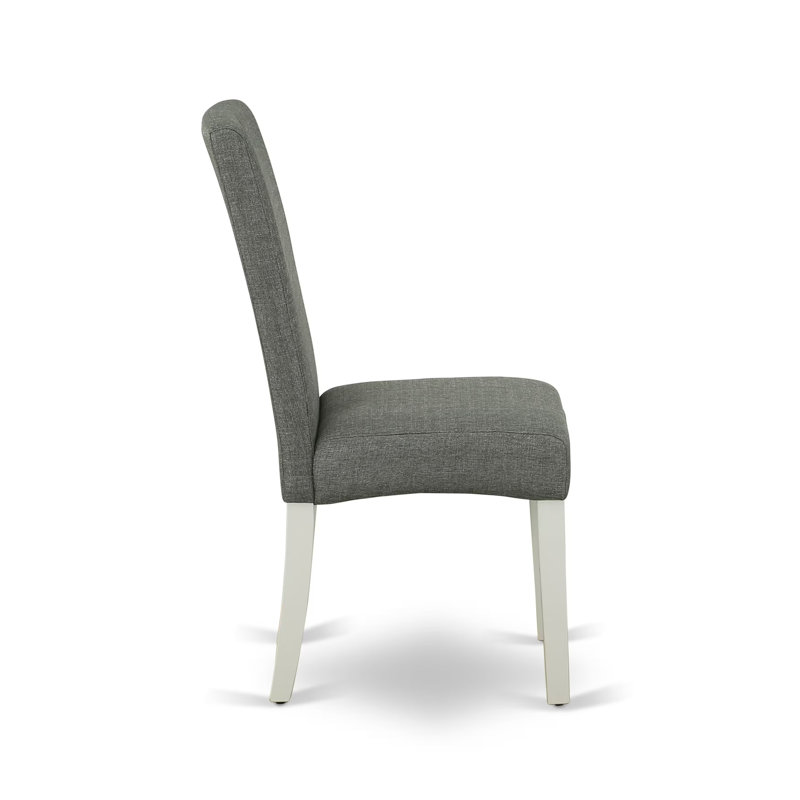 3 Piece Kitchen Table & Chairs Set Contains a Round Dining Room Table with Dropleaf and 2 Gray Linen Fabric Parsons Dining Chairs, Linen White