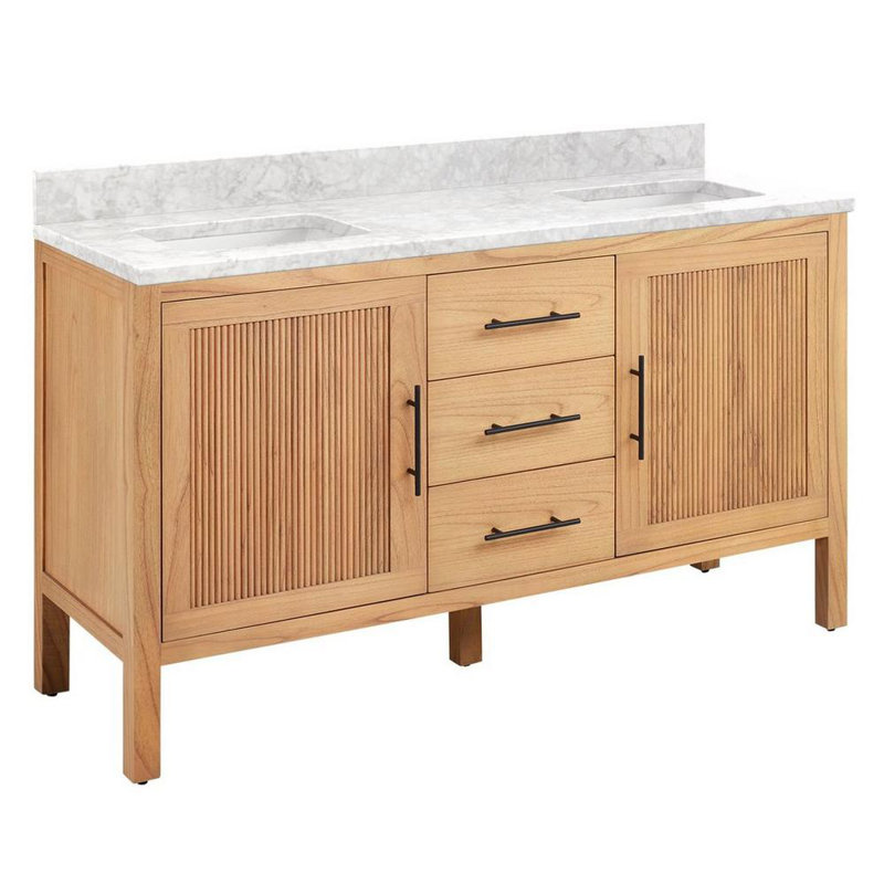 60" Ayanna Double Bathroom Vanity Set with Rectangular Undermount Sinks, Wall Mount, Carrara Marble