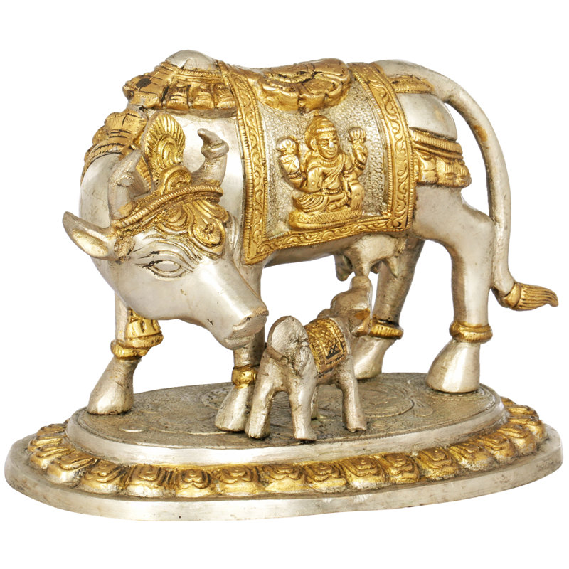 Vache et veau en laiton, Argent