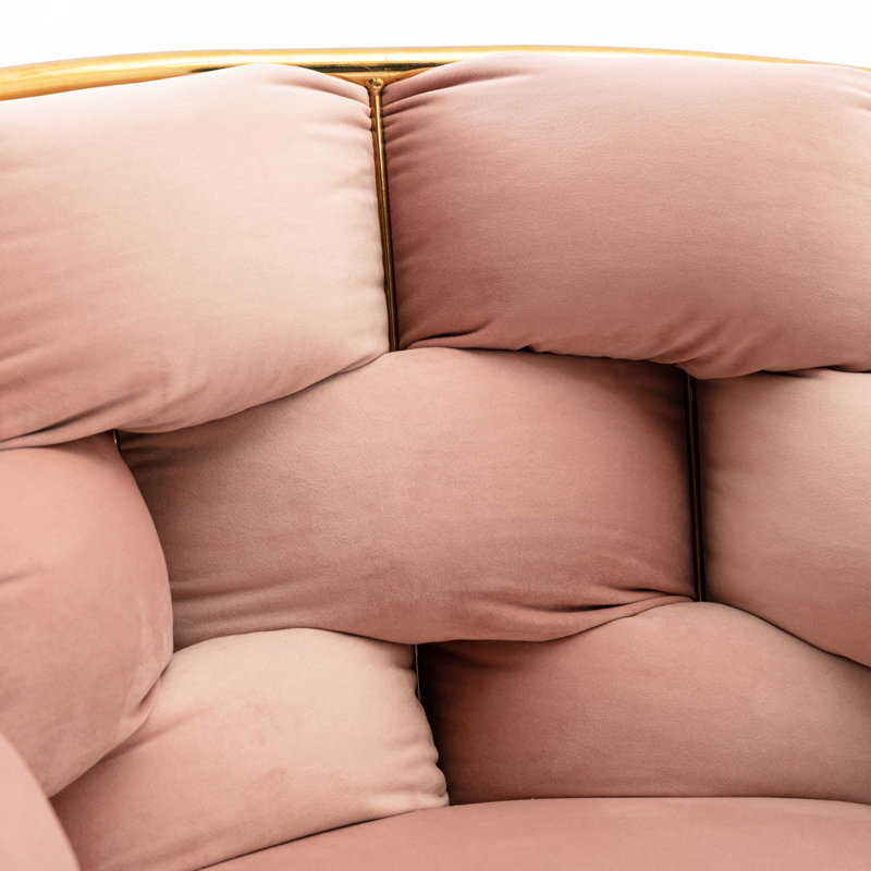 Fauteuil demi-tonneau en velours Hummera, Velours rose, 1