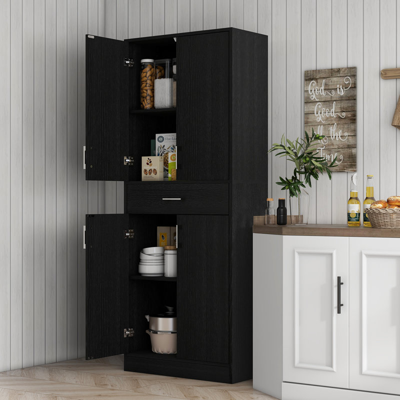 Armoire de cuisine 71 "avec tiroir et tablette réglable, grand garde-manger autoportant, noir vieilli