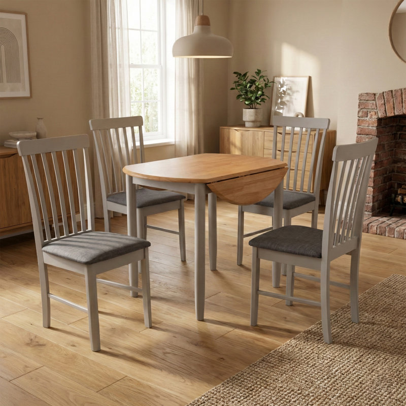 Deerfiled 4 - Person Drop Leaf Rubberwood Solid Wood Dining Set