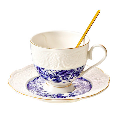 3-Piece Country Roses Bone China Tea Cup and Saucer Set, Vintage Elegant Tea Party Gift for Women