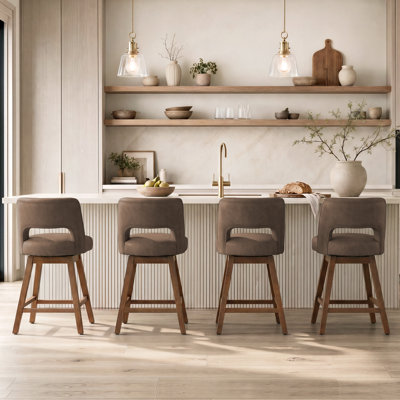 Tabouret de bar pivotant en similicuir avec structure en bois massif (ensemble de 4)