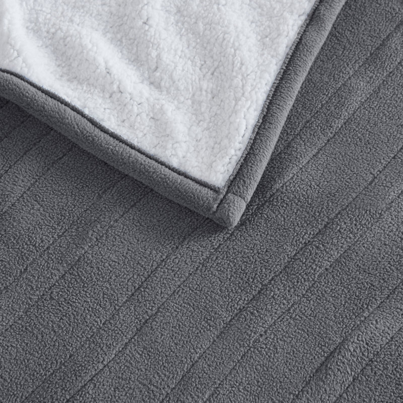Couverture chauffante molletonnée en sherpa, Très grand lit, Gris foncé