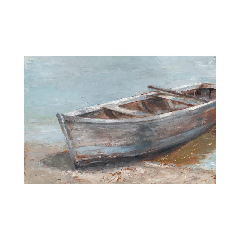 «Whitewashed Boat II» par Ethan Harper - reproduction d'art encadrée, H 18 po x l 26 po x P 1,5 po, Toile tendue