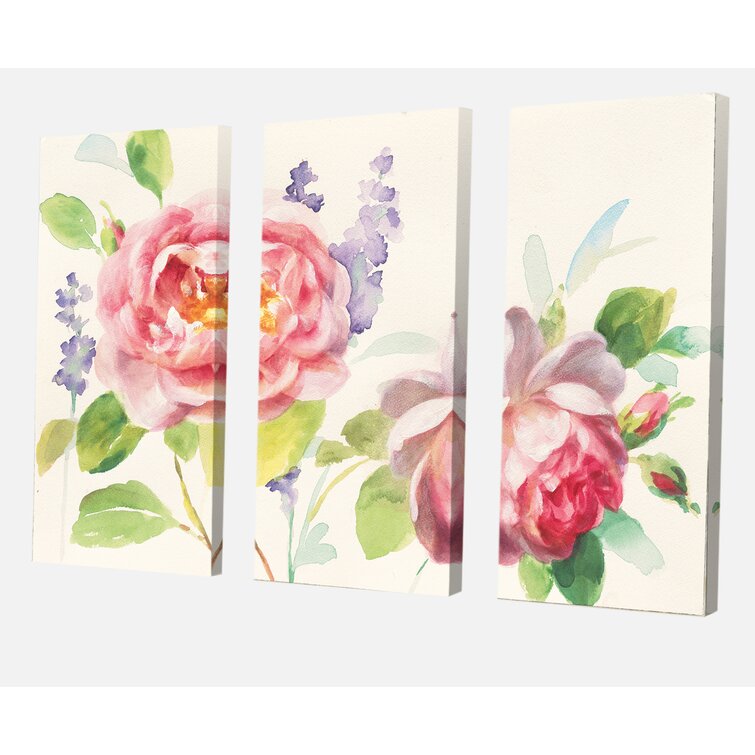 Bless international Watercolor Roses Bouquet On Canvas 3 Pieces ...