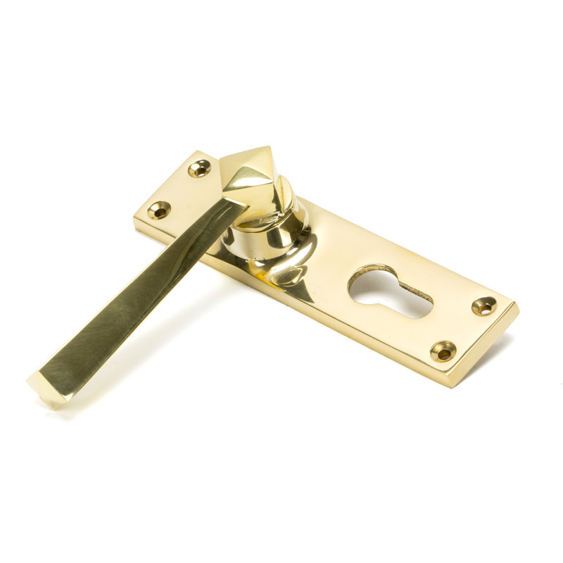 Straight Lock Door Handle, Polished Brass
