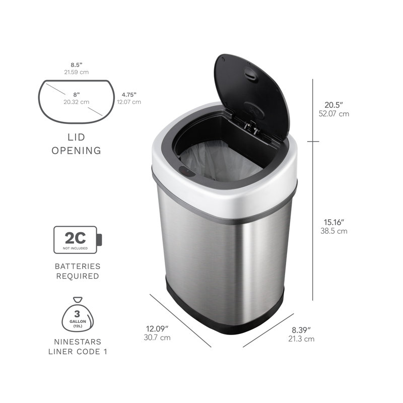 Poubelle à capteur de mouvement en acier inoxydable Nine Stars 3,2 gallons