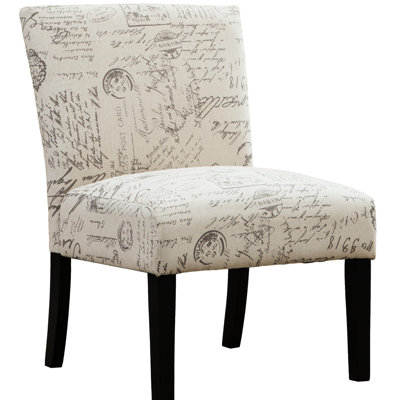 English Letter Accent Chair, Cotton Upholstery In Taupe & Cream, Wood Frame, -Colored Legs, 23.7"W X 25.5"D 33"H Contemporary Print Seating, Blend Upholstery, And Structure,