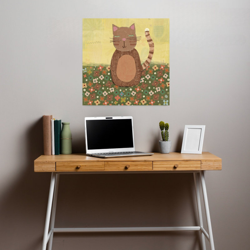 Art contemporain avec des fleurs sauvages et des chats, H 18 po x l 18 po