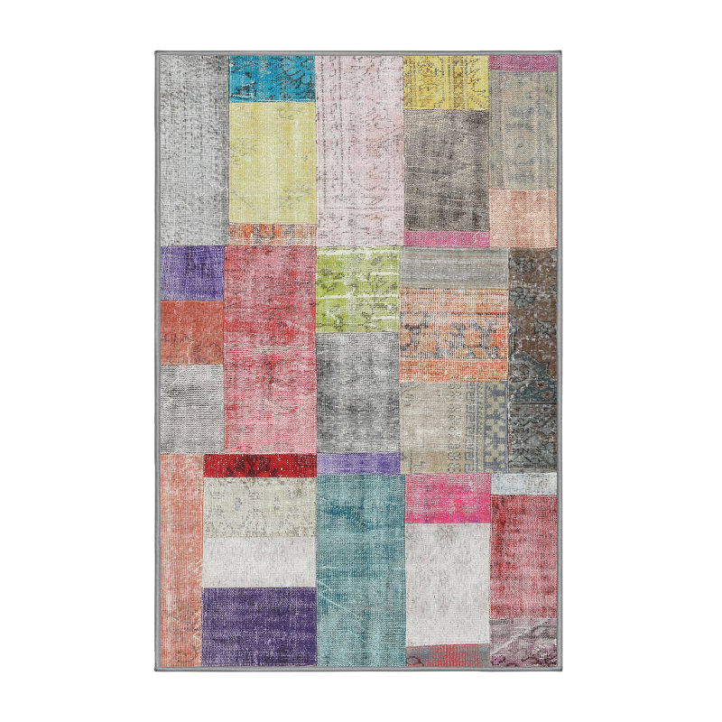 Tapis gris/rose/beige contemporain, Rectangle 3 pi x 5 pi